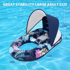 Inflatable Pool Floats with UPF50+ Canopy-Removable-120° Adjustable, Large Po…