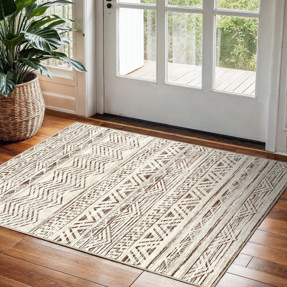 2×3 Washable Entryway Area Rug: Moroccan Small Runner Rug for 2′ x 3′, Beige