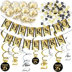 25th Birthday Party Decorations and Anniversary Pack – Pre-Strung Gold