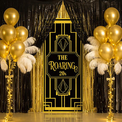 20 Pcs Roaring 20S Party Decorations Set Door Cover Banner with Black and Gold T