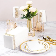 Goodluck 800 Piece Gold Glitter Dinnerware Set for 100 Guests, Plastic Plates…