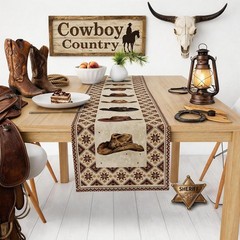 Cowboy Hat Patterned Table Runner – 72″L Western Style for Home & Parties