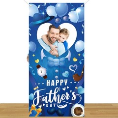 Happy Father’s Day Photo Frame Banner, Dad’s Party Blue Photo Booth Props Banne