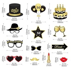 55 Pcs Black Gold Photo Booth Props Frame Glitter Birthday Party Decorations
