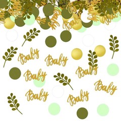200 PCS Greenery Baby Shower Confetti Dots Light Olive Green White Gold Decor