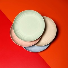 CAMBUY Wheat Straw Plates Lightweight Large, Large Double Multicolour