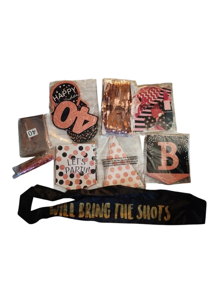 Rose Gold and Black 40th Birthday Decoration Party Kit, One Size