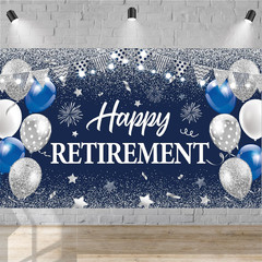 Blue Silver Happy Retirement Banner Large Retirement Party Banner Backdrop fo…