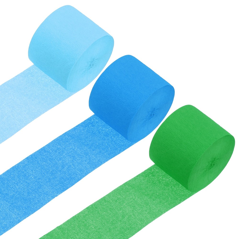 3 Roll Crepe Paper Streamers Decor Green,Sky Blue,Light Blue
