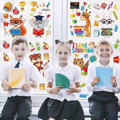 Whaline 9 Sheets Back to School Window Clings Cute Animals Stickers…