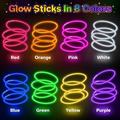100 PCS Glow Sticks Bulk Party Favors, 8″ Glow in the Dark Party Supplies, Light