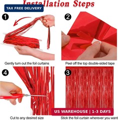 2 Pack Red Tinsel Backdrop, 3.28 FT x 7.05 FT Fringe Curtains, Red Foil Tinsel P