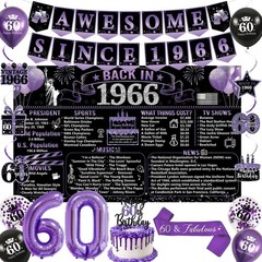 60th Birthday Decorations for Women – Vintage 1966 Party Supplies, Banner, Sash,