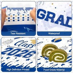 Graduation Decorations Class of 2026 Plastic Tablecloth 3 Pack 54×108 Inch Blue