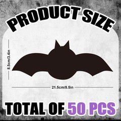 50 PCS Halloween Bats DIY Cutouts Black Paper Cutting with 100 Glue Points