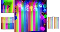 2 Pack Neon Tinsel Curtains – 6 Vibrant Rainbow Colors for UV Glow Parties