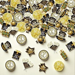 Happy New Year Party Decor 2026 Glitter Table Confetti Black Gold 100 PCS