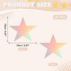 24 Pcs Stars Cutouts, 6 Inch Double Printed Paper Stars, Iridescent Silver