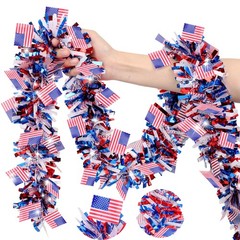 50 FT 4th of July Decorations Patriotic Tinsel Garland, Red White and Blue Fl…