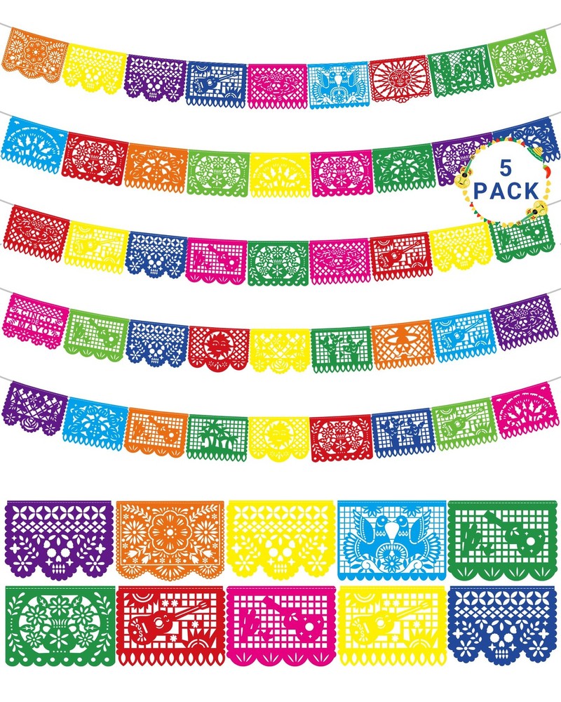 90 FT Fiesta Party Decorations, 5 Pack Cinco De Mayo Banner, Large Plastic Pa…