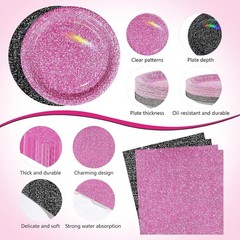 Elegant 98-Piece Hot Pink & Black Tableware Set for Birthday & Bridal Showers