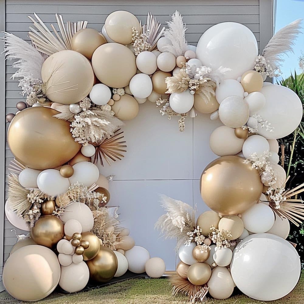 White Sand Gold Balloon Arch – Double Stuffed Matte Cream Nude Beige White Pa…