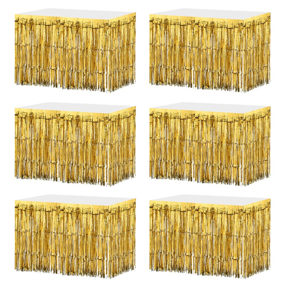 6 Pcs 29″x108″ Gold Metallic Foil Fringe Tinsel Table Skirts