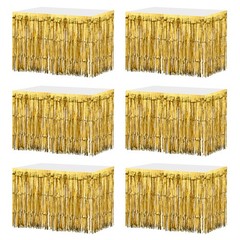 6 Pcs 29″x108″ Gold Metallic Foil Fringe Tinsel Table Skirts