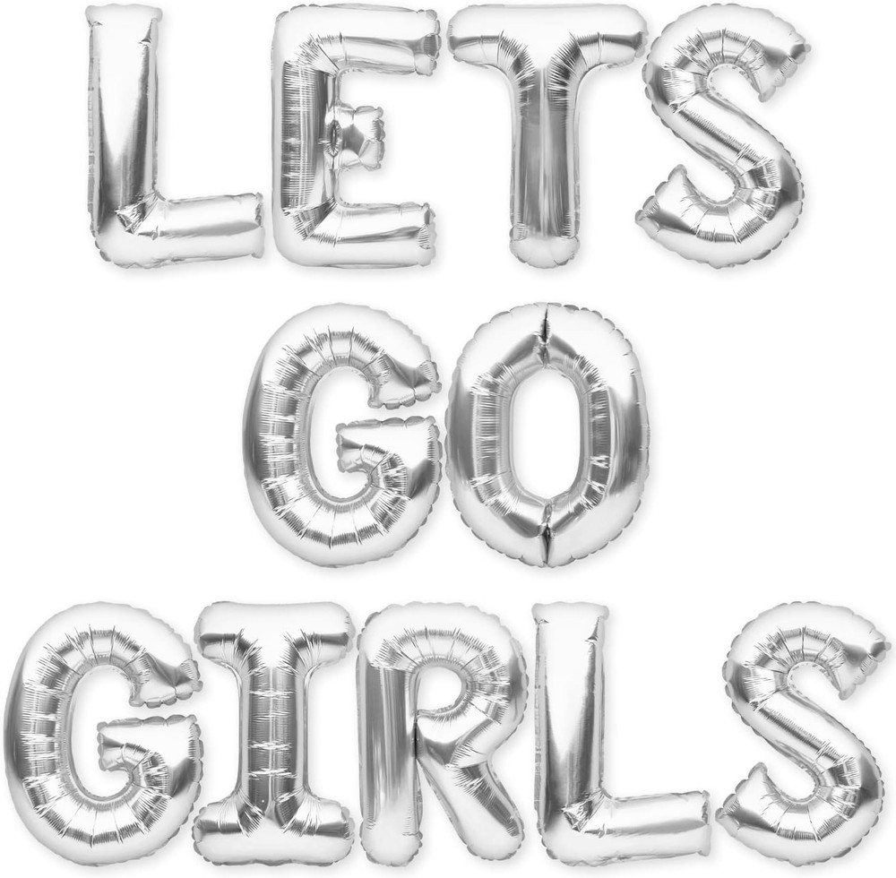 LETS GO GIRLS Balloons Banner Silver Bachelorette Party Decorations Sign