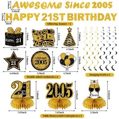 Kuxriox 11Pcs 21st Birthday Decorations Kit 7.48 x 7.87 inches, Black Gold