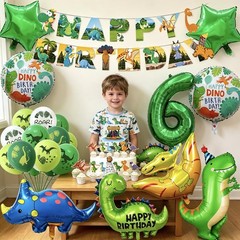 Dinosaur 6th Party Decorations for Boys Girls, Foil Green Star Number 6 Dinos…