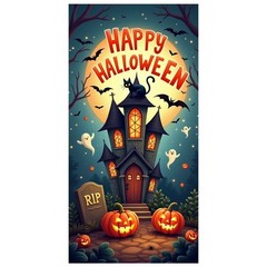 Halloween Door Decorations Horror Moon Night Dead Tree Scary Cemetery Pumpkins D