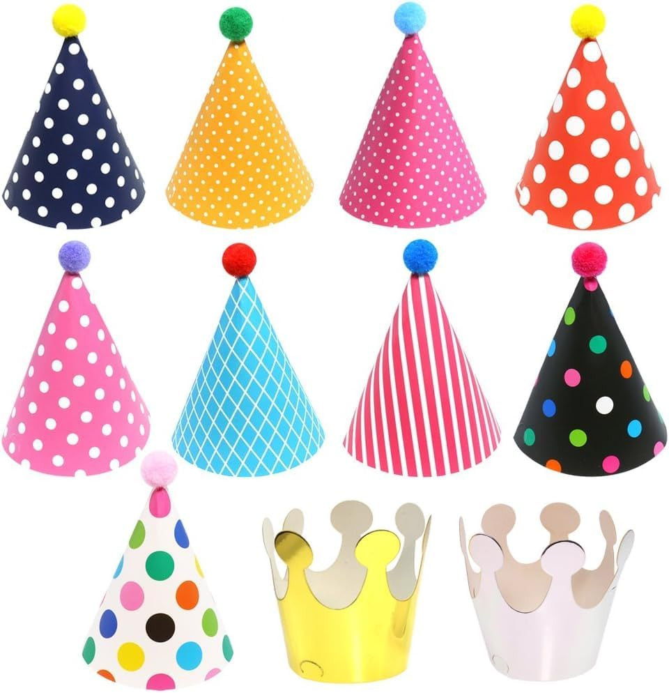 11-Pack Small Paper Cone Hats for Birthday Parties