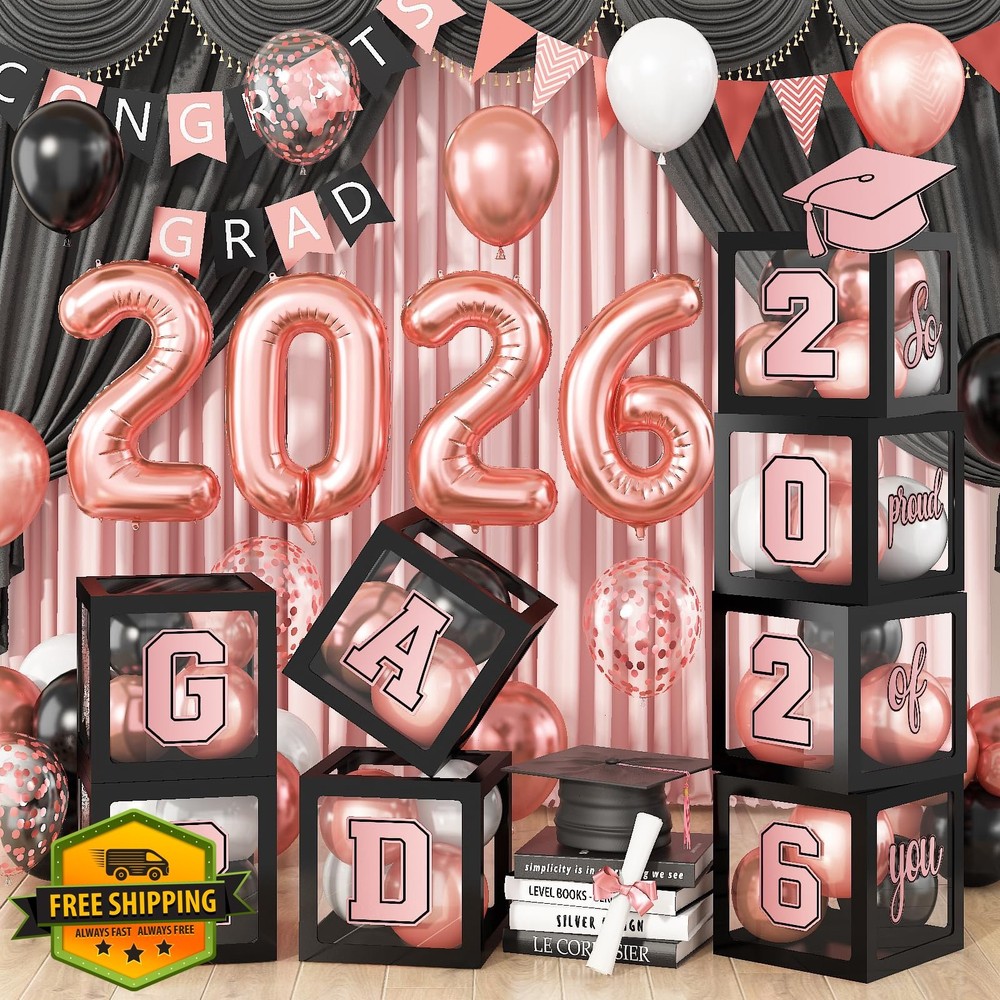 KAINSY Rose Gold Black Prom Graduation Balloons