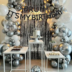 Black Pre-Strung ‘Bruh It’S My Birthday’ Banner – 2Pcs, 7.2Ft, No DIY, Glitter C