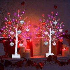 2 PCS Timer Valentines Decorations 24 Inch Tree 65 Lights 18 Hearts Battery