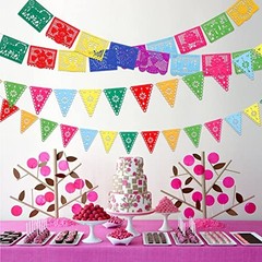 Qpout 4Pack Mexican Party Decorations Banners Blue,Green,Orange,Purple,White