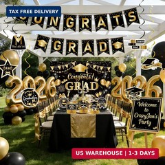 2026 Graduation Party Decorations Black and Gold Congrats Grad Banner Backdrop T