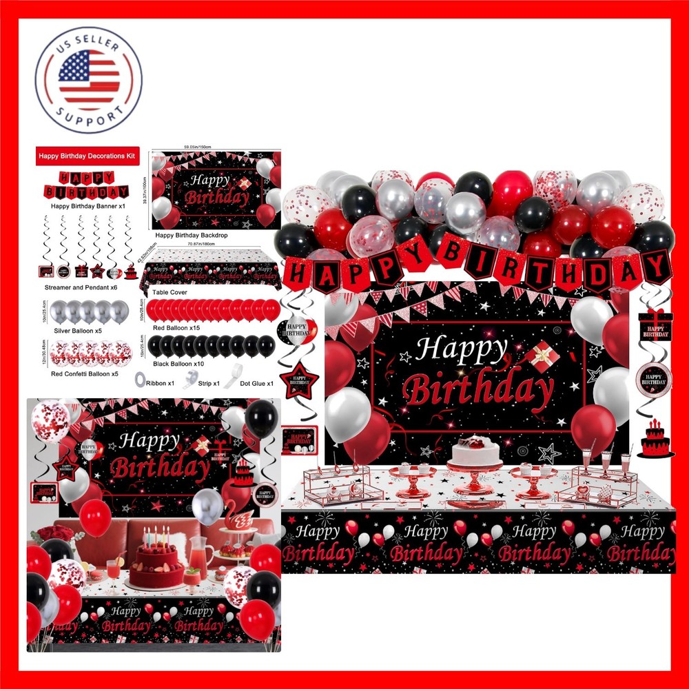 Black and Red Birthday Decorations for Men Women Boys Girls, Black and Red Pa…