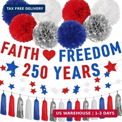 4th of July Decorations – 13 Pcs 250th Anniversary Pre-strung Banner Star Stream