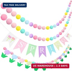 Frienda 4 Pcs Spring Garland Decorations Felt Pompom Ball Garlands Hello Spring