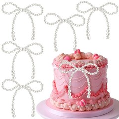 12Pcs Pearl Bow Cake Cupcake Toppers Birthday Wedding Party Decor