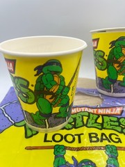1989 TMNT Birthday Supplies 2 Cups & 1″ Loot Bag» Teenage Mutant Ninja Turtles