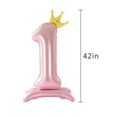 42 Inch Crown Pink Number Balloon, Number 1 Balloon with Base for Girls 1th P…