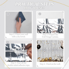 3 Pack Foil Fringe Backdrop – Silver Shiny Tinsel Curtains for Party Decoration/
