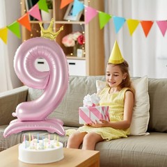 42 Inch Crown Pink Number Balloon, Number 1 Balloon with Base for Girls 1th P…