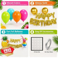 Tropical Birthday Decorations, Happy Birthday Banner with Rainbow Green Teal …