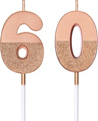 BBTO 60th Birthday Candles Glitter Cake Numeral 1 97 inch, Rose Gold