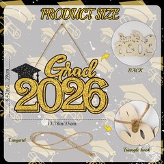 Graduation Party Decorations for Class of 2026 Gold Grad 2026 Wood Sign Phot…