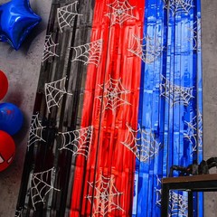 Red Black Blue Spider Web Fringe Curtains 2 Pack Photo Booth Backdrop